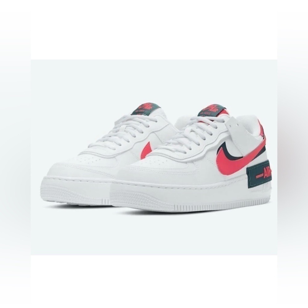 Nike Women's Air Force 1 Shadow Sneaker Solar Red White Dark Teal Green 8 Casual